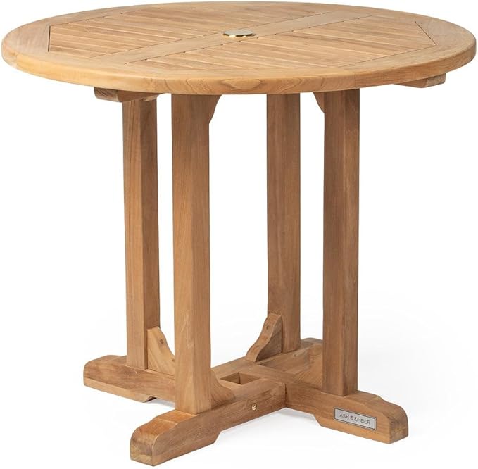 Ash & Ember Luna Grade A Teak Round Dining Table, 35" Teak Wood Table, Weather-Resistant Premium Solid Wood Furniture - Photo 1