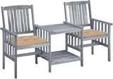 vidaXL Solid Acacia Wood Garden Patio Chairs with Tea Table and Beige Cushions - 62.6" L x 24" W x 36.2" H - Gray Finish - Photo 1
