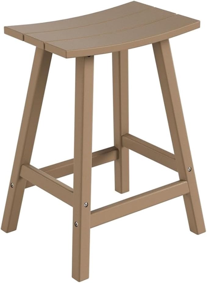 Costaelm 24" Height Outdoor Bar Stools, All-Weather Bar Stools, Adirondack Poly Patio Bar Stool for Patio, Deck, Kitchen Counter and Garden, Weathered Wood