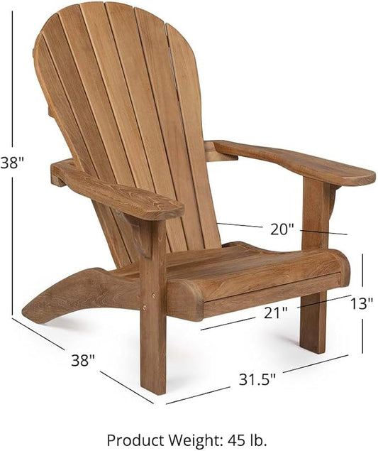 TITAN GREAT OUTDOORS Ash & Ember Savannah Grade A Teak Adirondack Chair, Weather Resistant Patio Lounge with Gently Curved Seat and Back, for Deck, Porch, or Backyard, Indoor Outdoor Use