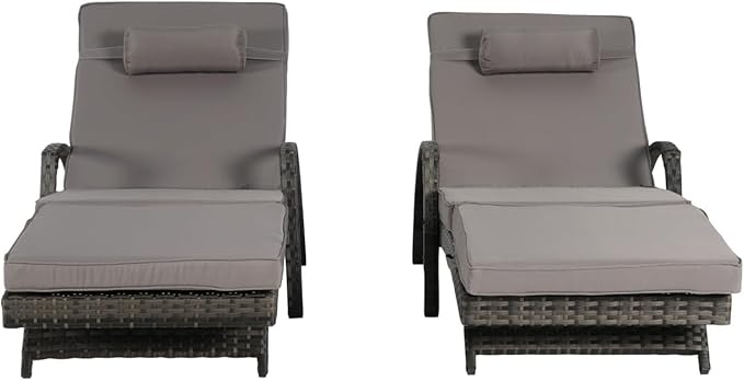 KEIKI Wicker Outdoor Chaise Lounge Chairs Set of 2 for Patio & Pool Side with 5-Level Adjustable Backrest and Cushions - Photo 7