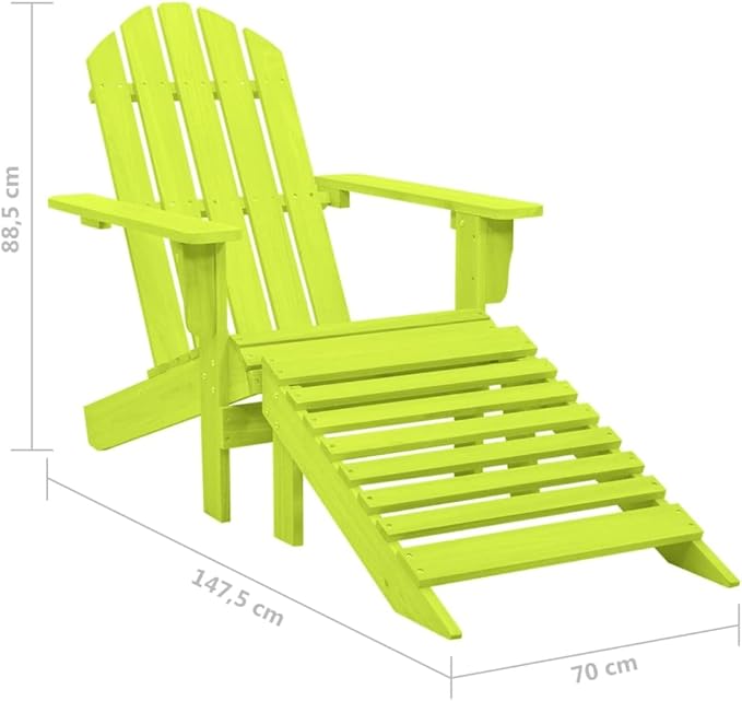Green Adirondack Chair with Ottoman Solid Fir Wood Patio Lounge Chair Relaxing Outdoor Furniture for Garden Backyard - Photo 2