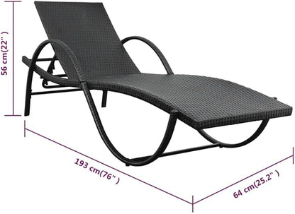 Modern Outdoor Chaise Lounge 25.2x76x22 in Steel Frame UV-Safe Poly Rattan Adjustable Recliner Chair Black & Cream White for Garden Patio Balcony