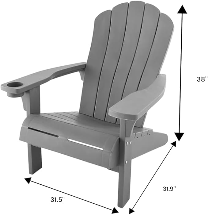Modern Adirondack Chair with Cup Holder, Outdoor Patio Furniture (Classic Gray)