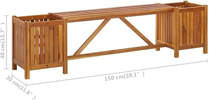 Solid Acacia Wood Patio Bench with Planters 59.1" Outdoor Furniture Garden Bench with 2 Storage Boxes for Porch Deck Backyard