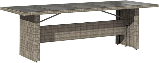 vidaXL Patio Dining Table - Gray Poly Rattan & Tempered Glass - Outdoor Garden/Lawn Furniture for Patio/Deck - Photo 9