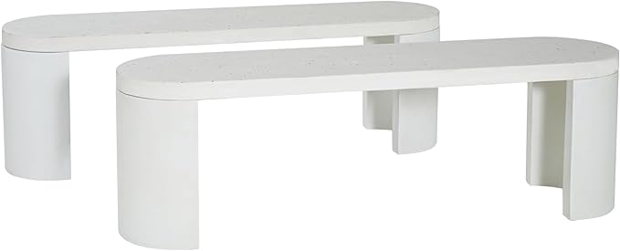 Christopher Knight Home Vex Set of 2 Concrete Outdoor Bench with Modern White Terrazzo Effect, Outdoor Dining Chairs - Photo 5