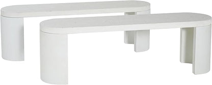 Christopher Knight Home Vex Set of 2 Concrete Outdoor Bench with Modern White Terrazzo Effect, Outdoor Dining Chairs, Oval Garden Bench with Pedestal Base, Extra Seating for Patio/Balcony, White