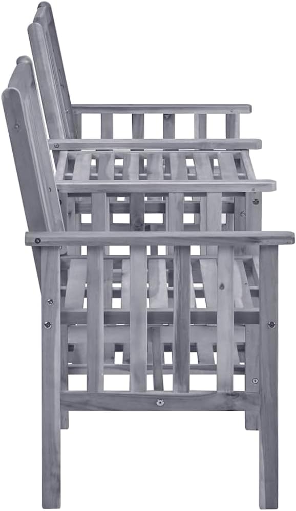 Gray Solid Acacia Wood Garden Chair with Built-in Tea Table Medium Size Outdoor Furniture Set for Patio Balcony Rustic - Photo 5