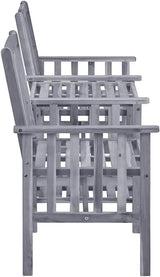 Gray Solid Acacia Wood Garden Chair with Built-in Tea Table Medium Size Outdoor Furniture Set for Patio Balcony Rustic - Photo 5