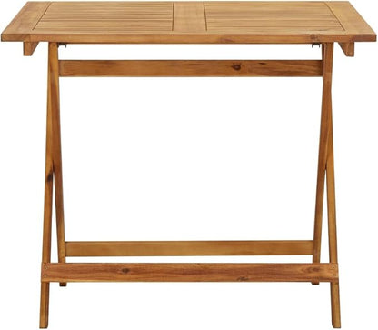 vidaXL Patio Table, 35.4"x35.4"x29.5", Solid Acacia Wood, Folding Design Weather-Resistant, Rustic Brown, Square-Shaped, Outdoor Furniture