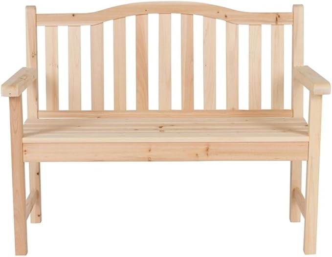 Pemberly Row Traditional Cedar Wood Patio Garden Bench, Beige Finish, 43 in Seat, Moisture-Resistant Kiln-Dried Wood, Perfect for Porch, Patio, Backyard or Indoor Seating