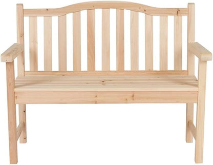 Pemberly Row Traditional Cedar Wood Patio Garden Bench, Beige Finish, 43 in Seat, Moisture-Resistant Kiln-Dried Wood, Perfect for Porch, Patio, Backyard or Indoor Seating