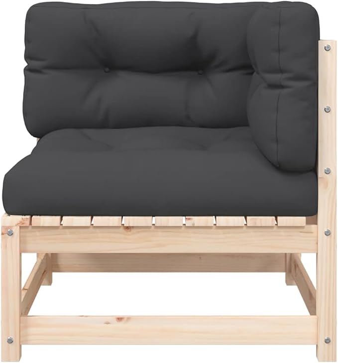 Rustic Corner Patio Sofa with Anthracite Cushion and Natural Pine Wood, Modular Outdoor Furniture for Garden Patio Terrace, Single Seating with Removable Cushions
