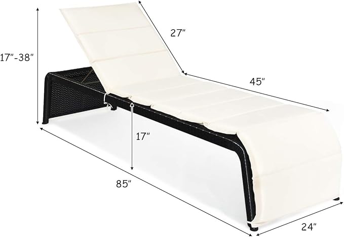 COSTWAY Patio Rattan Lounge Chair, Cushioned Chaise Recliner Chair with Adjustable Back - Photo 2