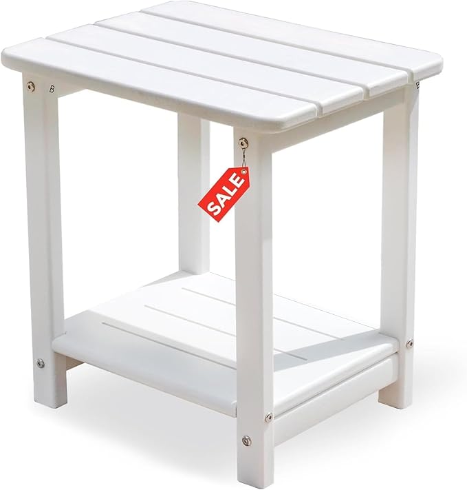 Adirondack Outdoor Side Table - 16.5" Square 2-Tier Patio Table with Weatherproof HDPE Material | All-Weather, Low Maintenance Furniture for Poolside, Porch, Deck