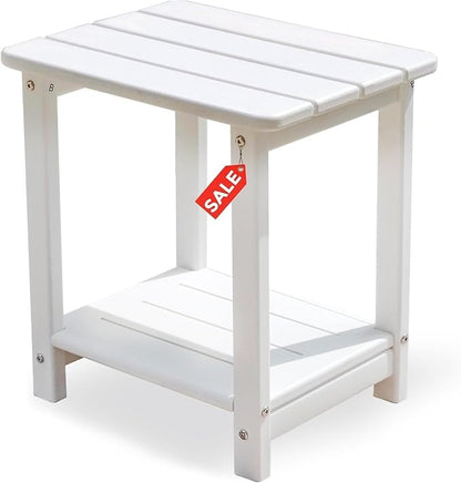 Adirondack Outdoor Side Table - 16.5" Square 2-Tier Patio Table with Weatherproof HDPE Material | All-Weather, Low Maintenance Furniture for Poolside, Porch, Deck