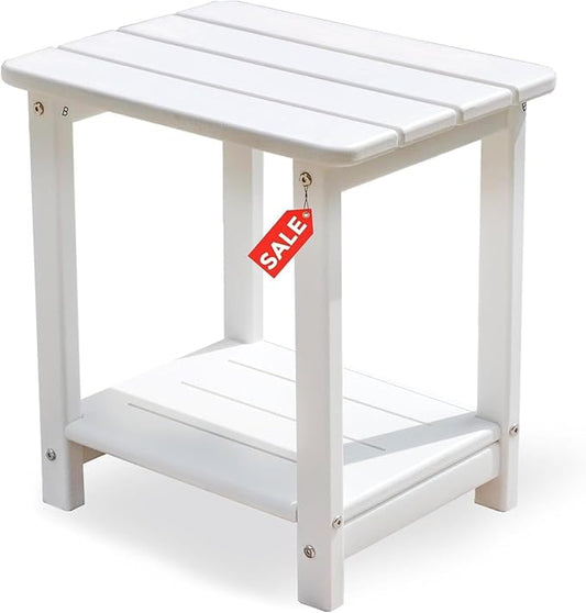 Adirondack Outdoor Side Table - 16.5" Square 2-Tier Patio Table with Weatherproof HDPE Material | All-Weather, Low Maintenance Furniture for Poolside, Porch, Deck