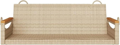 Patio Swing Bench, 2-Seater Wicker Hanging Chair for Garden, Porch and Backyard, Beige Synthetic Poly Rattan Outdoor Seat, Weather-Resistant Furniture