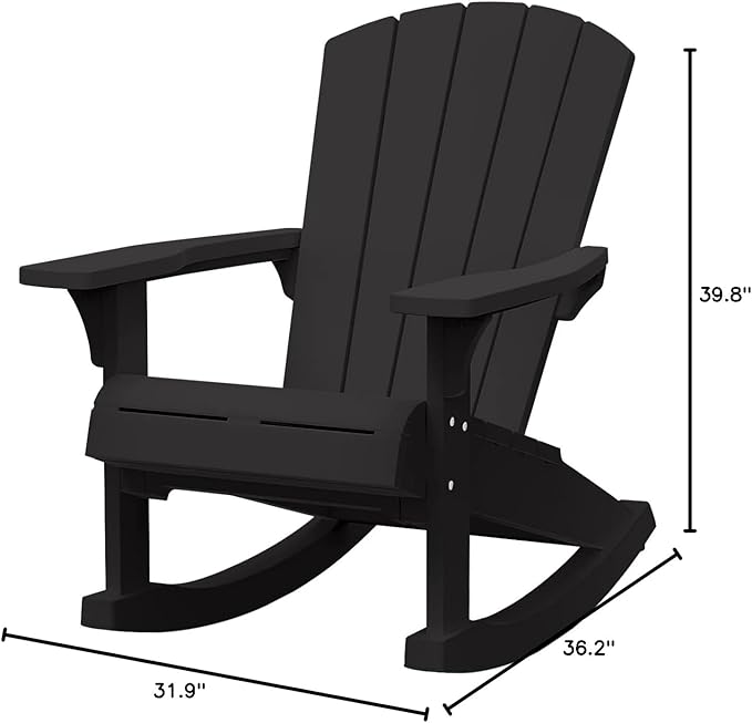 Keter Adirondack Rocker Resin Outdoor Furniture Patio Chair -Perfect for Porch, Pool, and Fire Pit Seating, Dark Grey