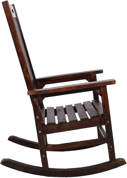 Oversized Wooden Rocking Chair for Porch & Patio, 21" Wide Seat High Back Fir Wood Rocker, Heavy Duty 300 lbs Outdoor Indoor Rocking Chair for Garden, Balcony, Living Room,Brown