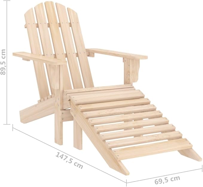 vidaXL Patio Lounge Set – Adirondack Chair with Ottoman and Table – Solid Fir Wood – Ergonomic & Durable – Comfortable Outdoor Seating Solution – Modern Furniture for Garden, Patio, and Backyard