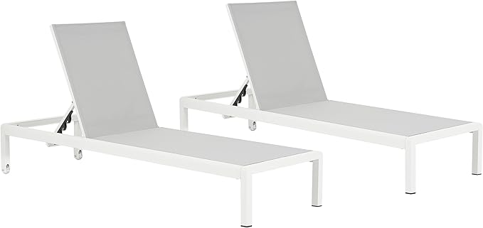 Christopher Knight Home Set of 2 Berton Outdoor Mesh Seat Chaise Lounge Chairs, Patio Adjustable Aluminum Frame Single Lounge Sofa, Poolside/Garden/Backyard Seating, All-Weather Furntiure, Gray+White