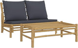 2-Seat Patio Loveseat Outdoor Couch Dark Grey Bamboo Fiber Lounge Sofa 39.4 x 21.7 x 13 in with Cushions for Balcony - Photo 3