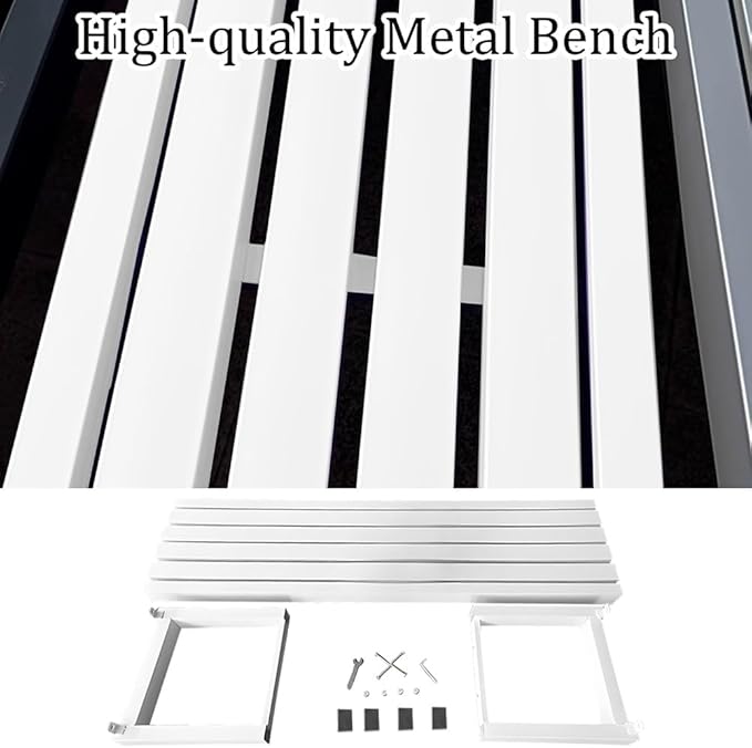 Outdoor Garden Bench 2-Person Metal Benches Patio Bench Weatherproof Park Seat Backless Chair Front Porch Seat Slatted Chair 3.3ft 3.9ft 4.9ft 5.9ft(White,4.9ft)