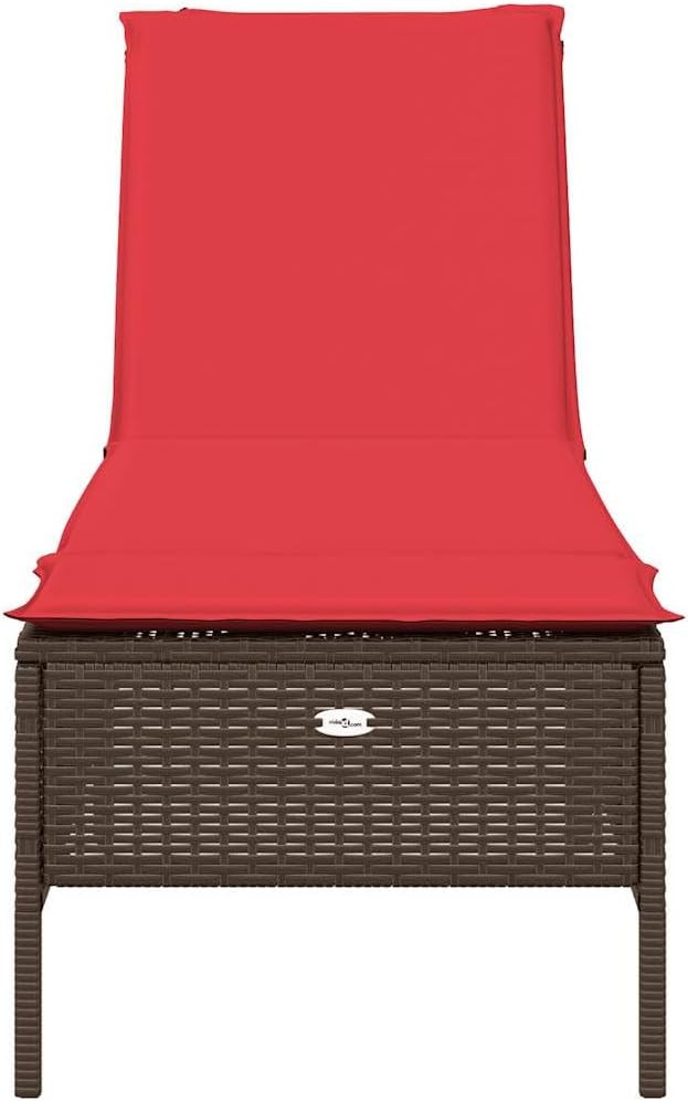 Patio Chaise Lounge Brown/Red PE Rattan, Steel Frame, 5-Angle Adjustable, 21.7"x78"x38.2" - Photo 4