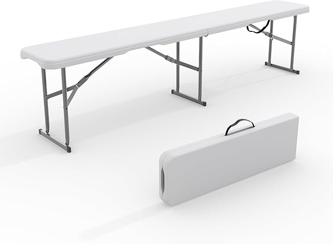 6ft Plastic Folding Bench with Carrying Handle & Lock, Portable Outdoor Bench in Garden Picnic Camping Dining Party Seat, Waterproof Bench for Soccer Activities