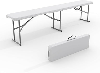 6ft Plastic Folding Bench with Carrying Handle & Lock, Portable Outdoor Bench in Garden Picnic Camping Dining Party Seat, Waterproof Bench for Soccer Activities