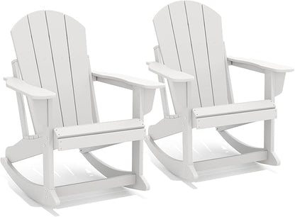 GREENVINES Adirondack Rocking Chairs Set of 2 | HDPE Plastic | Porch Rocker | Chair for Outdoor Patio Deck | All Weather | White