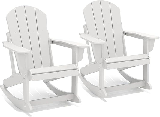 GREENVINES Adirondack Rocking Chairs Set of 2 | HDPE Plastic | Porch Rocker | Chair for Outdoor Patio Deck | All Weather | White