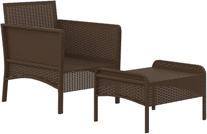 2-Piece Patio Lounge Set with Cushions Brown Poly Rattan Outdoor Furniture Set for Garden Balcony Porch - Photo 4