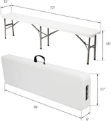 6ft Portable Plastic Folding Bench, Outdoor Foldable Courtyard Benchs, Patio Furniture Bench Chair - Photo 3