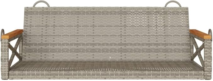 Gray PE Rattan Patio Swing Bench with Powder-Coated Steel Frame, Modern Outdoor Furniture for Balcony Garden Relaxation and Lounging