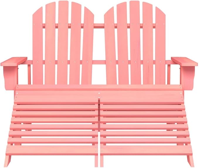 2-Seater Adirondack Chair with Detachable Ottomans, Solid Fir Wood Outdoor Patio Loveseat - Photo 3