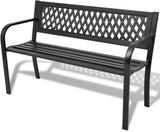 Black Steel Frame 2-Seater Durable Garden Bench with PVC Backrest for Outdoor Patio and Garden Seating - Photo 1