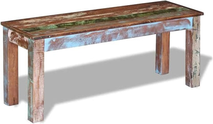 Vintage Solid Reclaimed Wood Garden Bench for Indoor and Outdoor Use, Medium Durable Rustic Seating with Spacious Design for Two, Antique Finish, Sturdy Construction,