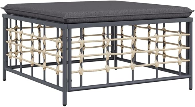 Outdoor Garden Footstool, Square Synthetic Rattan Ottoman with Comfortable Cushion - Photo 3