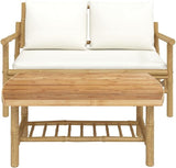 Garden Lounge Set Bamboo with Cream White Cushions Outdoor Couch Patio Couch for Poolside Porch - Photo 3