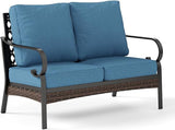 Metal Patio Loveseat with 5.75" Extra Thick Waterproof Cushion - Photo 8