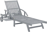 YAFF Adjustable Grey Solid Acacia Wood Sunlounger – Large Outdoor Chaise Lounge with Armrests & Wheels for Patio and - Photo 5