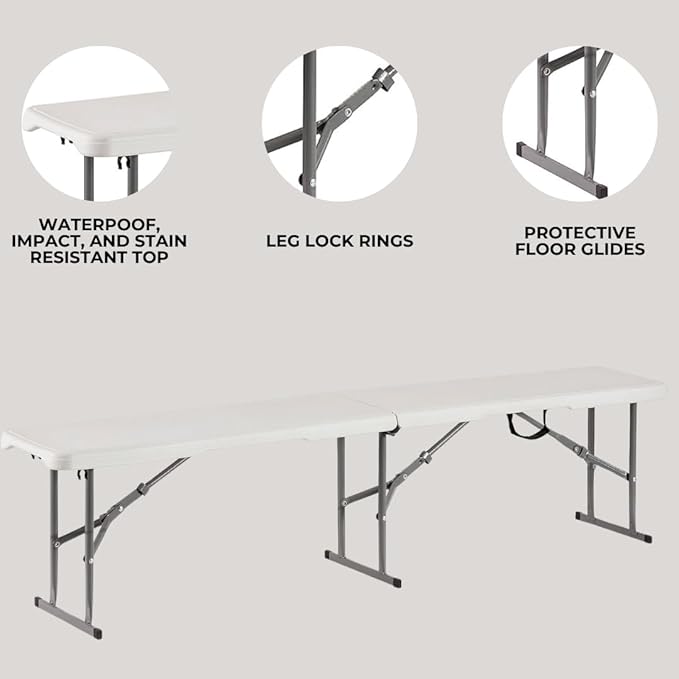 Plastic Folding Bench - Portable Bench Used for Indoor, Outdoor, Picnic, Party, Camping, Dining Seat - Photo 5