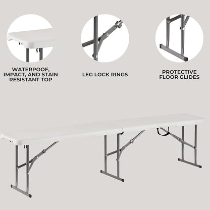 Plastic Folding Bench - Portable Bench Used for Indoor, Outdoor, Picnic, Party, Camping, Dining Seat, Garden Soccer Multipurpose Entertaining Activities, White (1, White, 6 Feet)