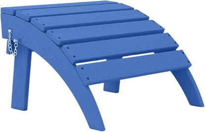 Folding Adirondack Ottoman Footrest, HDPE Plastic Outdoor Footstool No Assembly Required, All-Weather Foldable Ottoman for Adirondack Chair, Patio, Lawn, Garden, Deck, Poolside, Fire Pit, Blue