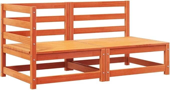 Rustic Loveseat for Outdoor Patio and Garden with Weather-Resistant Cushions and Solid Pine Wood Frame in Wax Brown and Cream