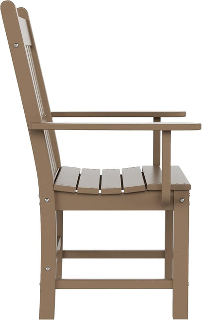 WestinTrends Malibu Classic Outdoor Dining Chairs with Arms, All Weather Poly Lumber Adirondack Patio Chairs Restaurant Bistro Chairs Support 350 LBS, Arched Backrest and Curved Seat, Weathered Wood