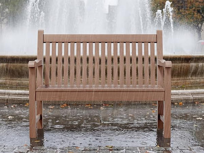Psilvam 2-Person Poly Lumber Outdoor Bench with 700 Lbs Weight Capacity – Weatherproof Garden Seating for, Balcony Porch & Park, All-Weather Fade-Resistant Patio Furniture (Teak Color)